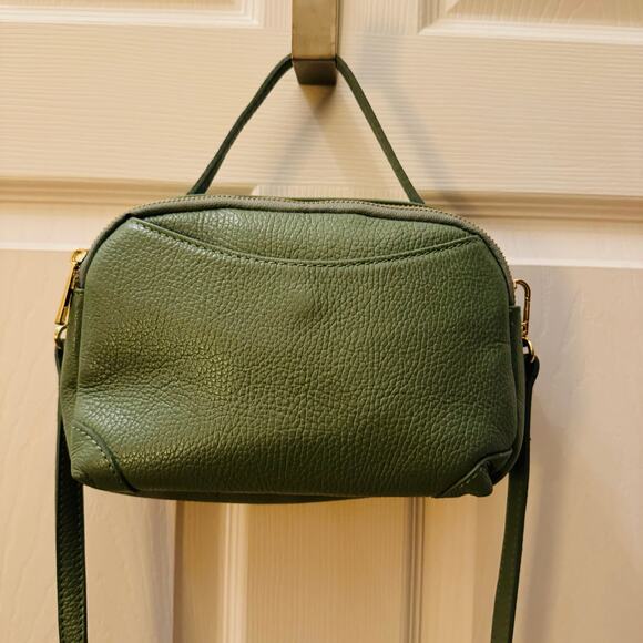 ISADORO Genuine Pebbled Italian Leather Olive Green Double Zipper Crossbody Bag - Picture 8 of 12
